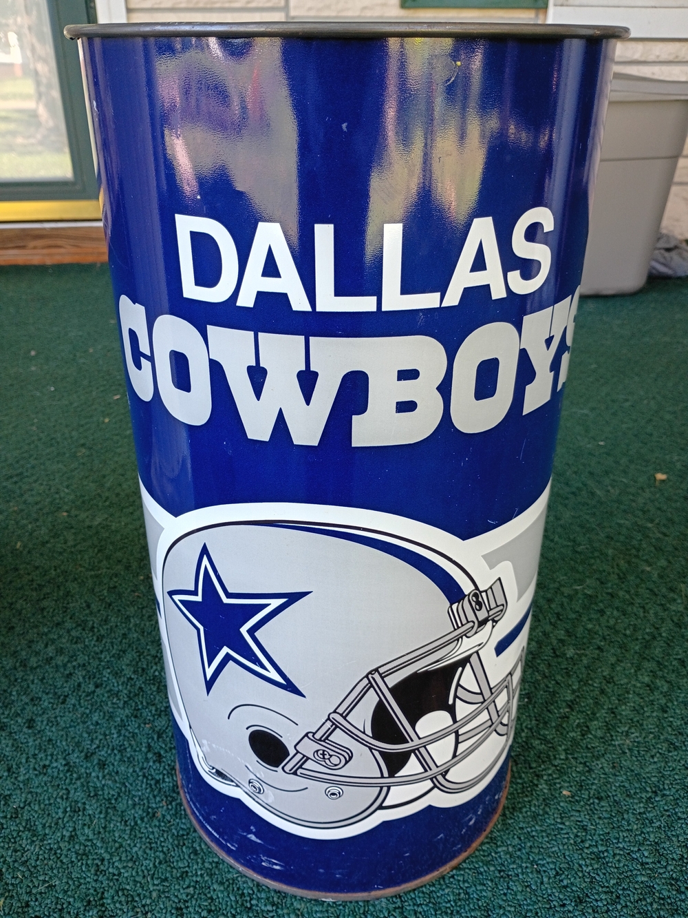 Vintage Dallas Cowboys NFL 19" Tall Metal Trash Can Wastebasket Football
